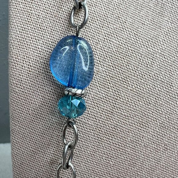 Chunky Stone Statement Necklace Turquoise Color Boho Southwestern Silver Tone - Picture 3 of 8